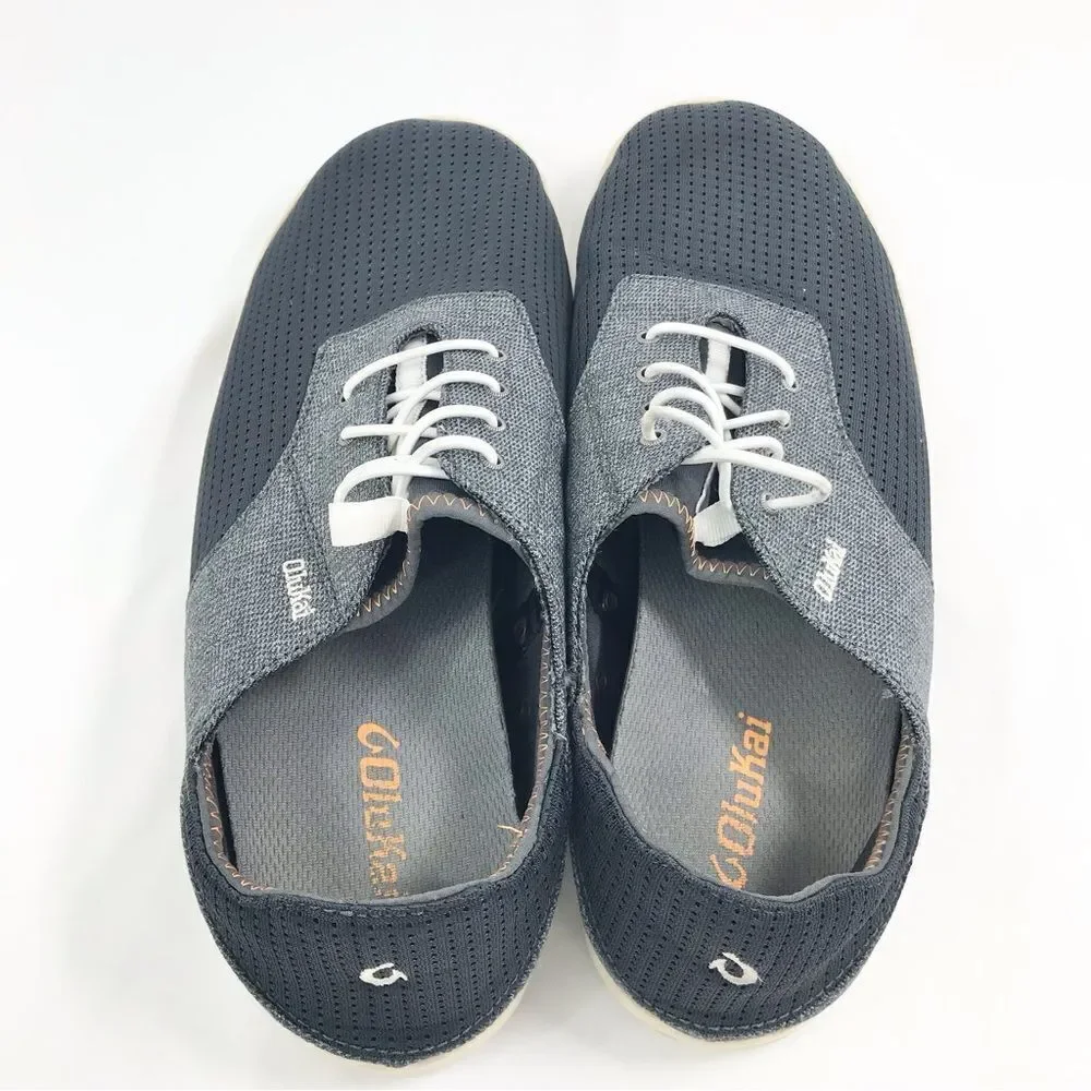 Olukai Nohea Moku Lightweight Mesh Slip On Deck Loafers in Dark Shadow Gray